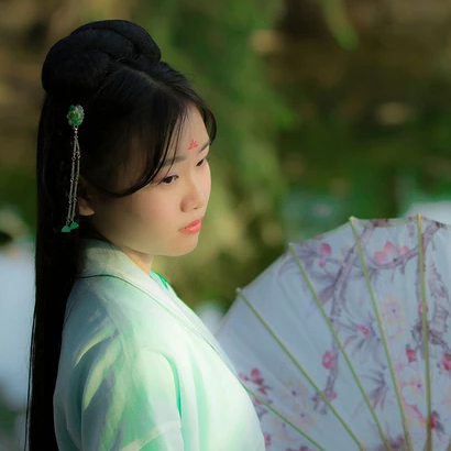 落花無情帶傘女生頭像，唯美古風(fēng)真人頭像