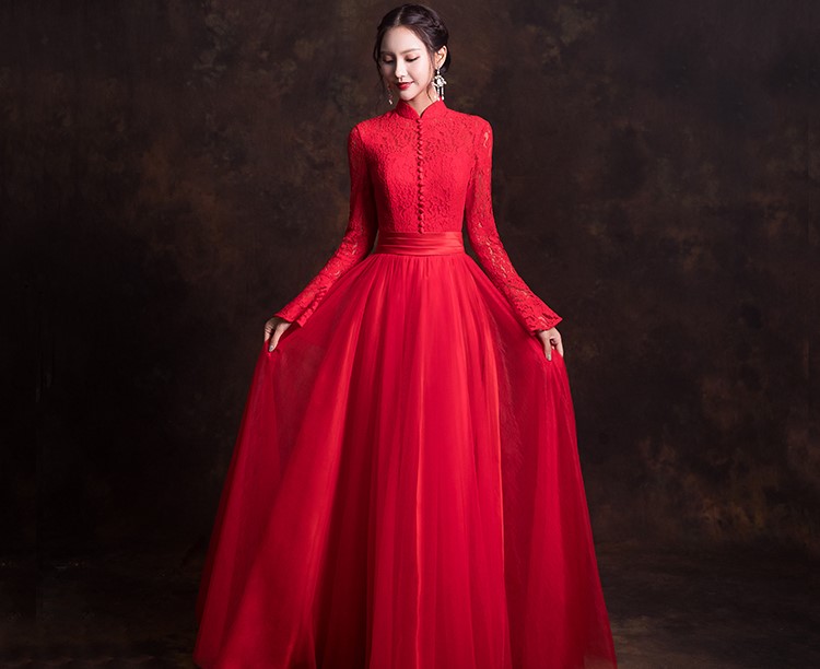 古典韻味中式禮服，唯美蕾絲紗裙新娘禮服