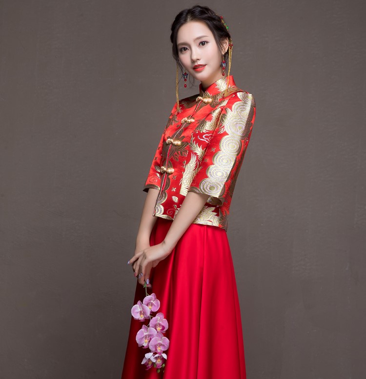 花朵繁枝中式禮服，唯美新娘禮服