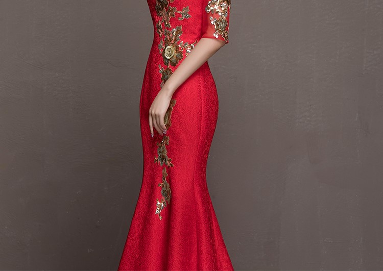 金枝玉葉中式禮服，魚尾牡丹花晚禮服