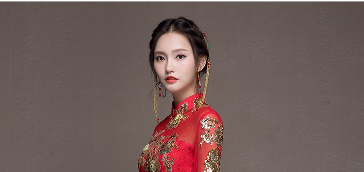 金枝玉葉中式禮服，魚尾牡丹花晚禮服