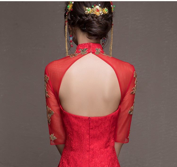 金枝玉葉中式禮服，魚尾牡丹花晚禮服