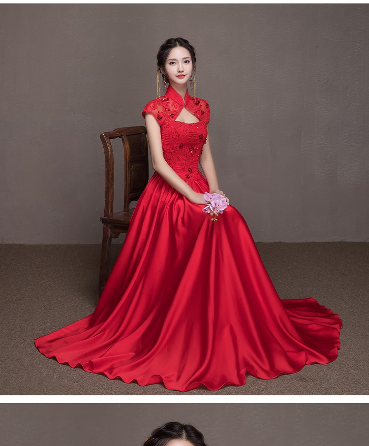 喜結(jié)良緣中式禮服，唯美性感珠花晚禮服