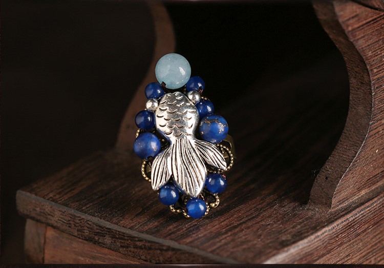 古風開口戒指首飾：一尾游魚繞留指尖