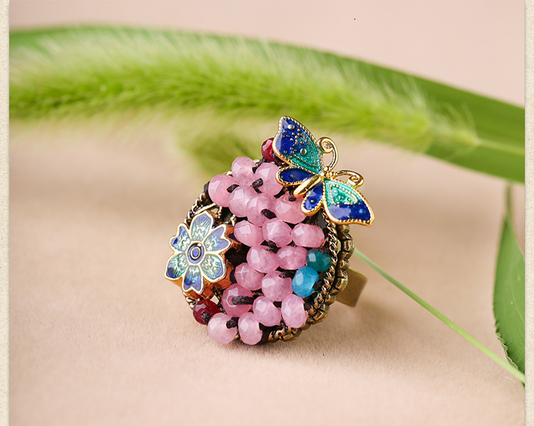 時尚個性彩玉景泰藍開口戒指飾品