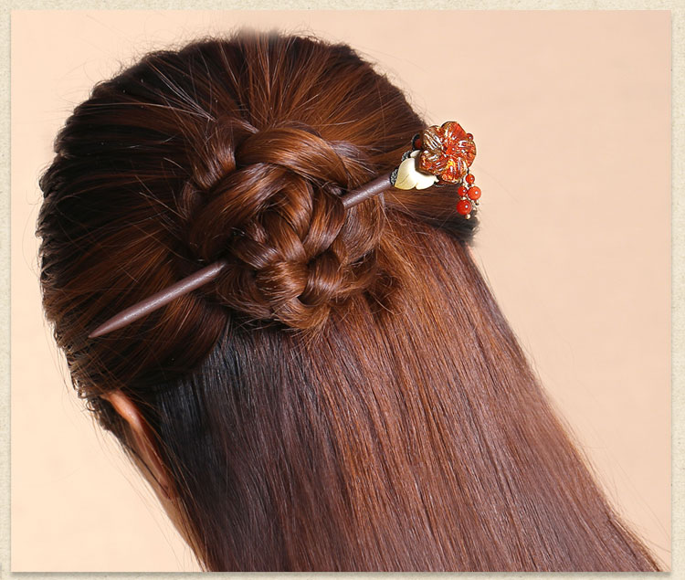 匠心啟航閱讀琉璃花朵發(fā)簪盤發(fā)木簪子頭飾