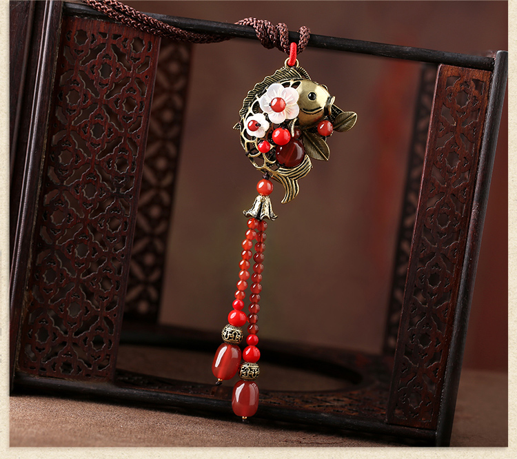 紅色氣質(zhì)古風(fēng)貝殼花毛衣鏈項鏈首飾