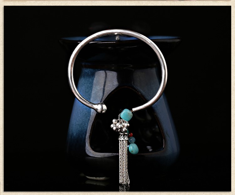 純銀個性民族風(fēng)開口流蘇手鐲首飾