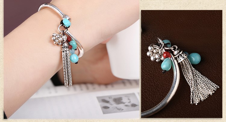 純銀個性民族風(fēng)開口流蘇手鐲首飾