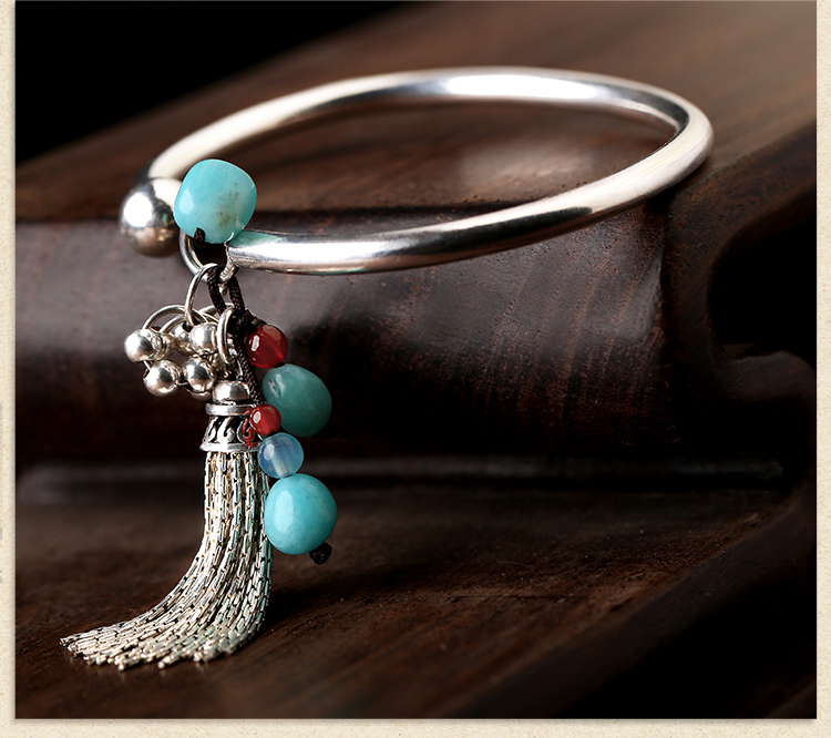 純銀個性民族風(fēng)開口流蘇手鐲首飾