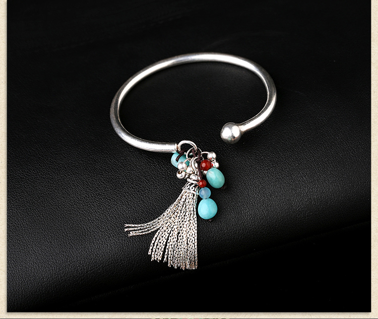 純銀個性民族風(fēng)開口流蘇手鐲首飾
