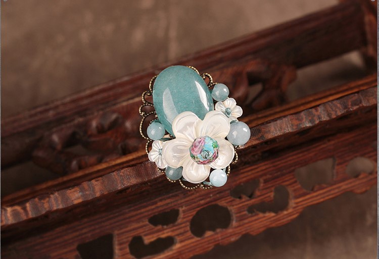 復(fù)古小清新貝殼花開(kāi)口戒指首飾