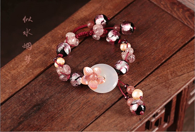 粉色草莓晶手串琉璃平安扣手鏈首飾