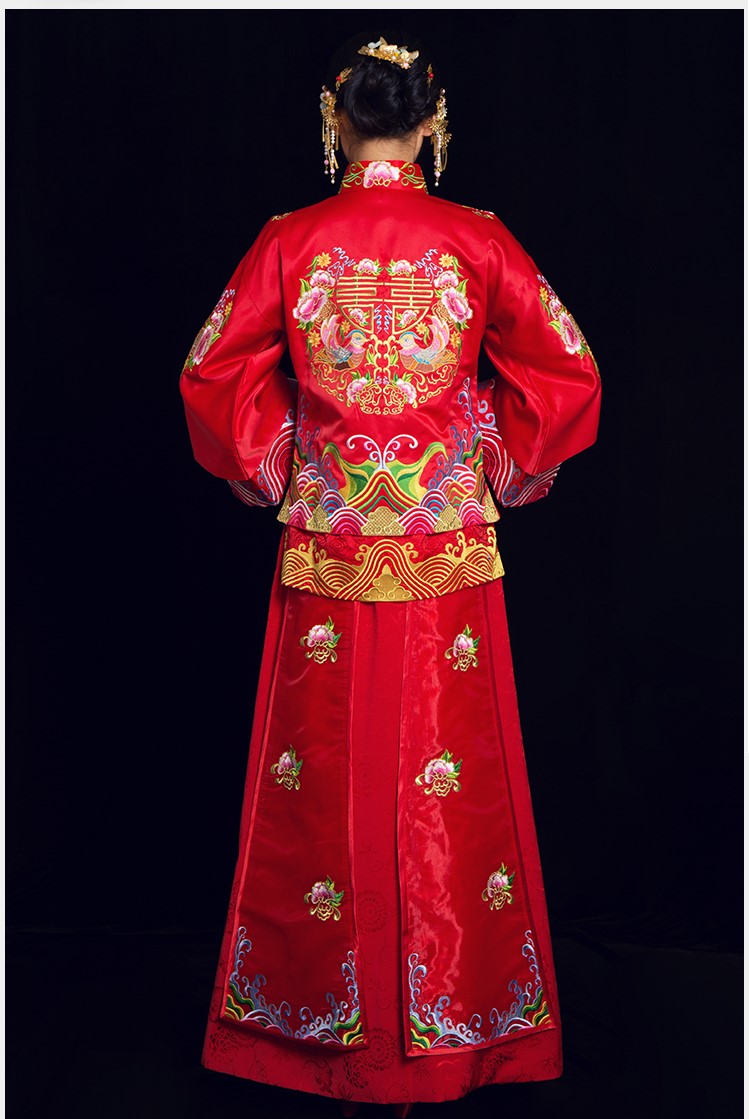 喜締鴛鴦中式禮服，喜字鴛鴦刺繡新娘禮服