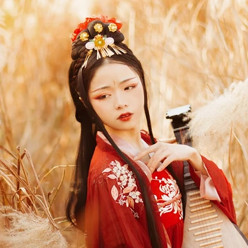 紅衣彈琵琶思念女生頭像，唯美古風(fēng)真人頭像