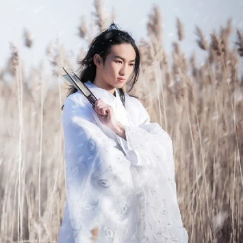 雪飄帶折扇白衣男生頭像，唯美古風(fēng)真人頭像