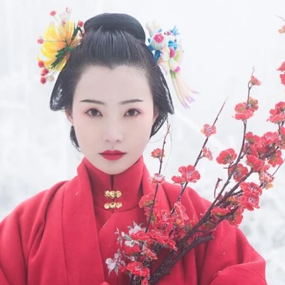 梅花雪紅衣女生頭像，唯美古風真人頭像