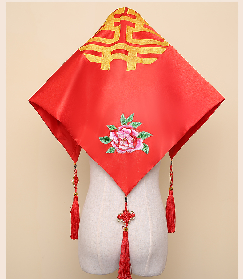花藺中式新娘頭飾紅蓋頭，唯美中國結(jié)喜帕新娘