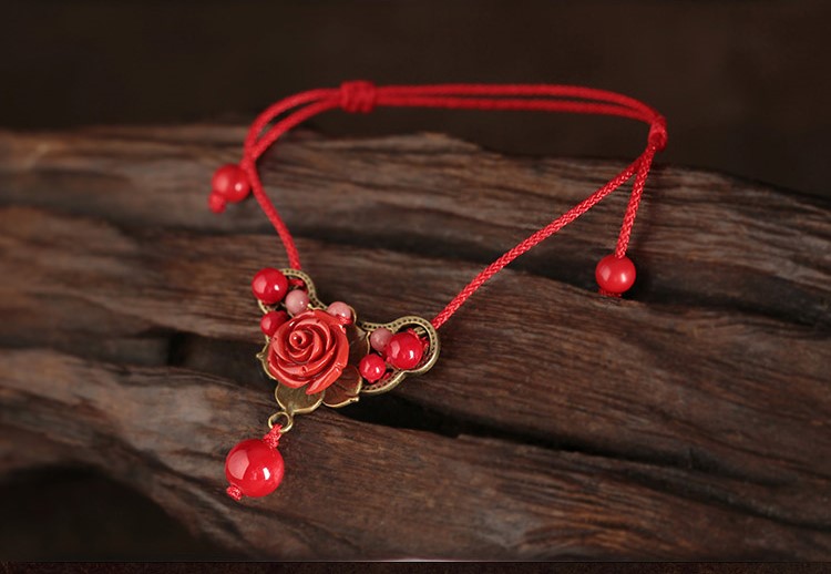 紅色玫瑰花腳鏈復(fù)古匠心啟航閱讀飾品