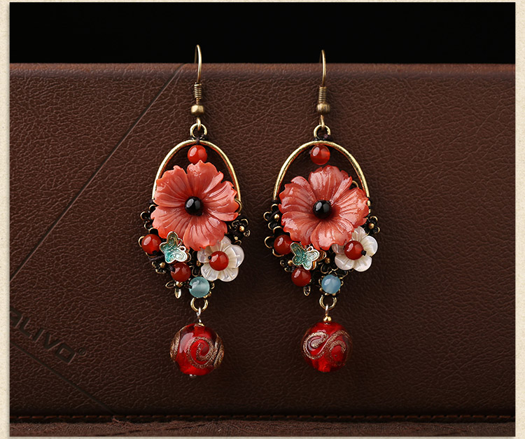 氣質(zhì)匠心啟航閱讀耳環(huán)：唯美瑪瑙花朵耳墜耳環(huán)