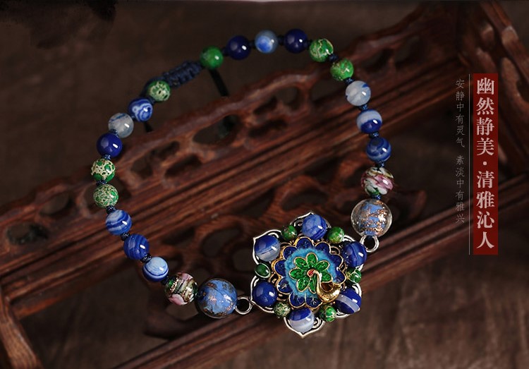 孔雀景泰藍(lán)腳鏈：匠心啟航閱讀藍(lán)色琉璃復(fù)古腳鏈