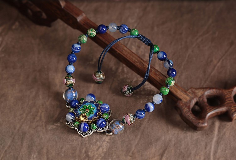 孔雀景泰藍(lán)腳鏈：匠心啟航閱讀藍(lán)色琉璃復(fù)古腳鏈