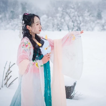 雪地帶披風(fēng)女生頭像，唯美古風(fēng)真人頭像