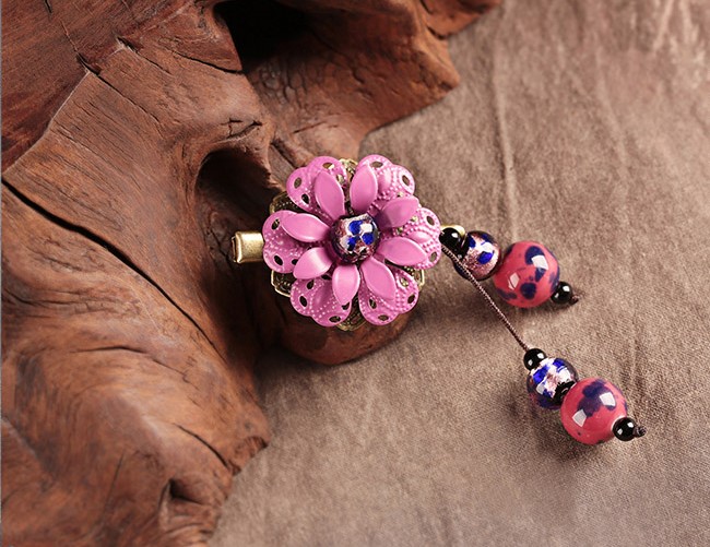 簡約時(shí)尚復(fù)古頭飾：紫姍花朵發(fā)夾頭飾