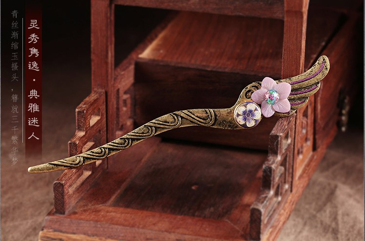 古風(fēng)簡(jiǎn)約發(fā)簪：飛仙淡紫貝殼花朵簪子頭飾