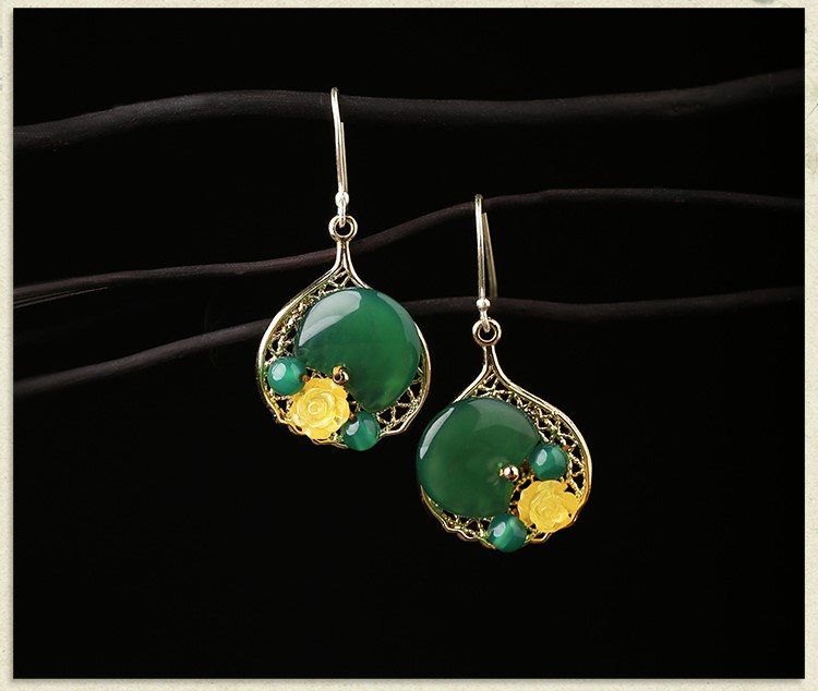 古風瑪瑙耳墜復古氣質耳環(huán)首飾