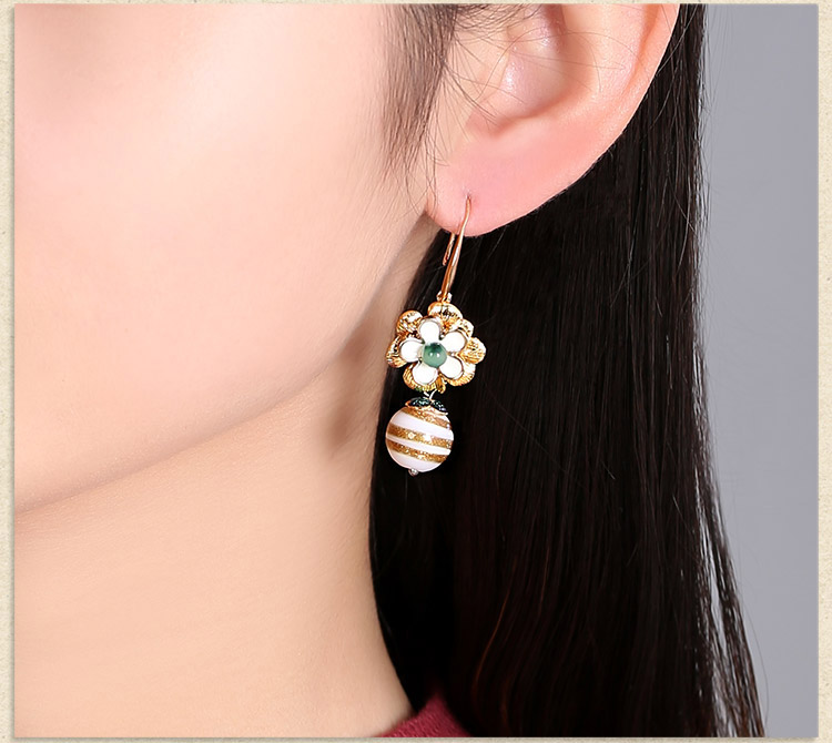 匠心啟航閱讀琉璃古風(fēng)花朵耳墜氣質(zhì)簡約耳環(huán)首飾