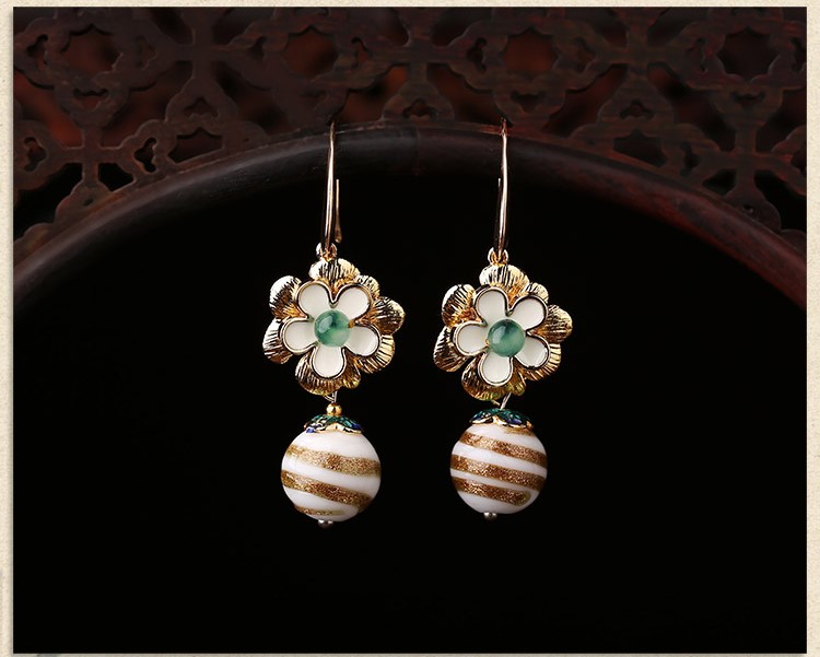 匠心啟航閱讀琉璃古風(fēng)花朵耳墜氣質(zhì)簡約耳環(huán)首飾