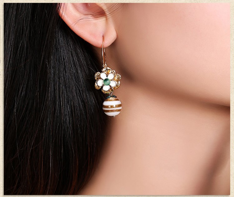 匠心啟航閱讀琉璃古風(fēng)花朵耳墜氣質(zhì)簡約耳環(huán)首飾