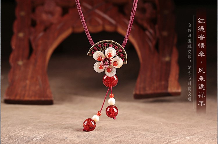 貝殼花朵紅色鎖骨鏈項(xiàng)鏈