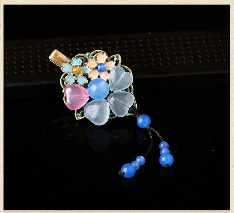 優(yōu)雅復(fù)古發(fā)夾，藍(lán)色彩玉發(fā)夾頭飾