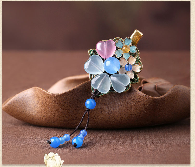 優(yōu)雅復(fù)古發(fā)夾，藍(lán)色彩玉發(fā)夾頭飾