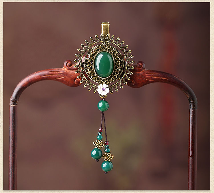 復(fù)古綠色瑪瑙發(fā)夾，古銅鏤空蕾絲邊發(fā)夾頭飾