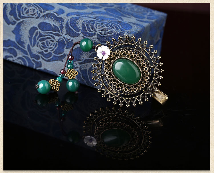 復(fù)古綠色瑪瑙發(fā)夾，古銅鏤空蕾絲邊發(fā)夾頭飾