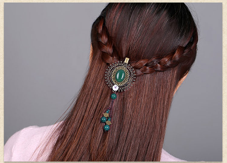復(fù)古綠色瑪瑙發(fā)夾，古銅鏤空蕾絲邊發(fā)夾頭飾