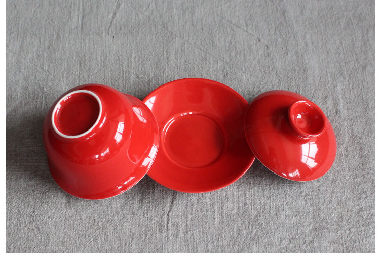 簡約富貴紅蓋碗，匠心啟航閱讀喜慶紅釉陶瓷茶具