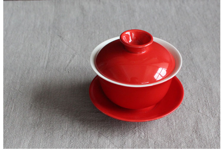 簡約富貴紅蓋碗，匠心啟航閱讀喜慶紅釉陶瓷茶具