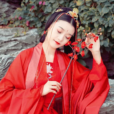 紅梅紅衣女生頭像，唯美古風(fēng)真人頭像