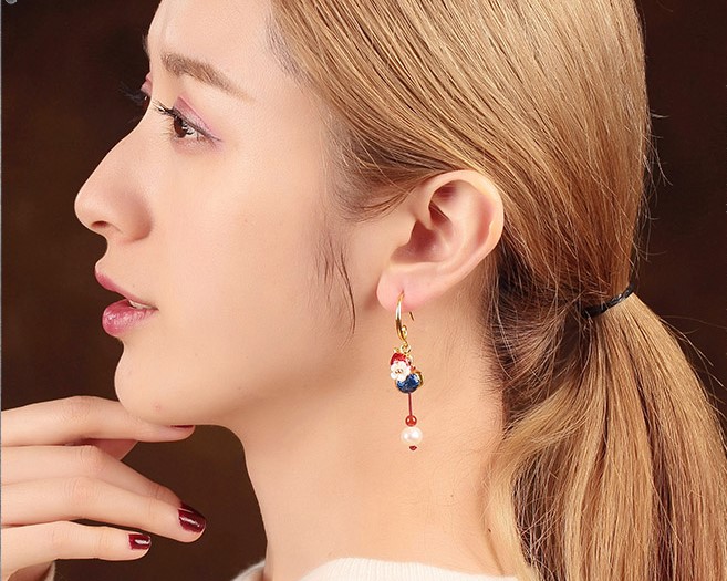 古典古風葫蘆耳環(huán)，復古貝殼花朵耳飾耳環(huán)