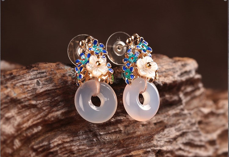 匠心啟航閱讀耳釘瑪瑙平安扣耳墜耳環(huán)