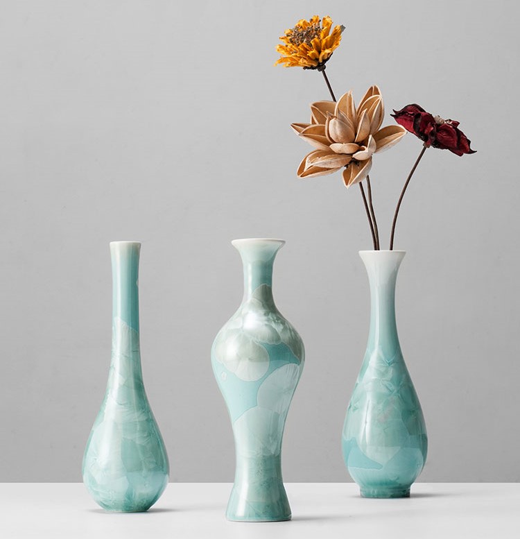 禪意中式插花藝術：新中式綠色結晶釉陶瓷插花