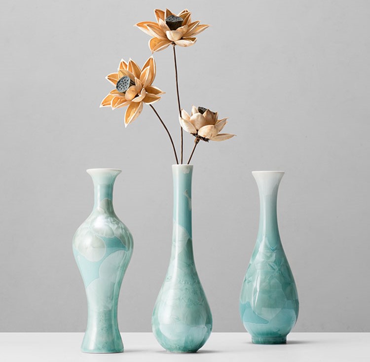 禪意中式插花藝術：新中式綠色結晶釉陶瓷插花