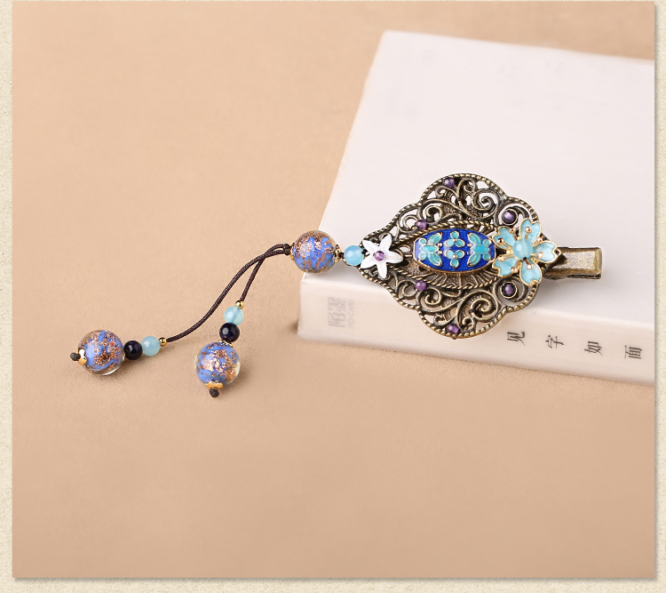 藍(lán)色大海的傳說(shuō):古典流蘇中式琉璃發(fā)夾頭飾