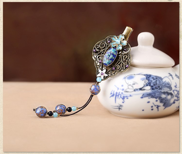 藍(lán)色大海的傳說(shuō):古典流蘇中式琉璃發(fā)夾頭飾