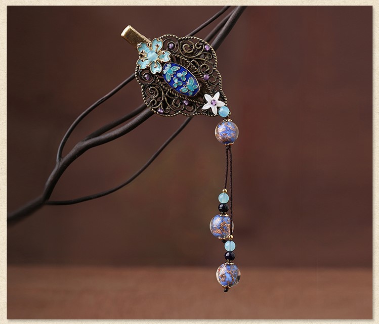 藍(lán)色大海的傳說(shuō):古典流蘇中式琉璃發(fā)夾頭飾