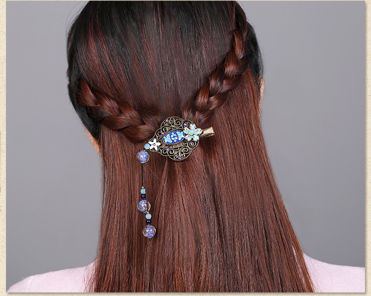 藍(lán)色大海的傳說(shuō):古典流蘇中式琉璃發(fā)夾頭飾